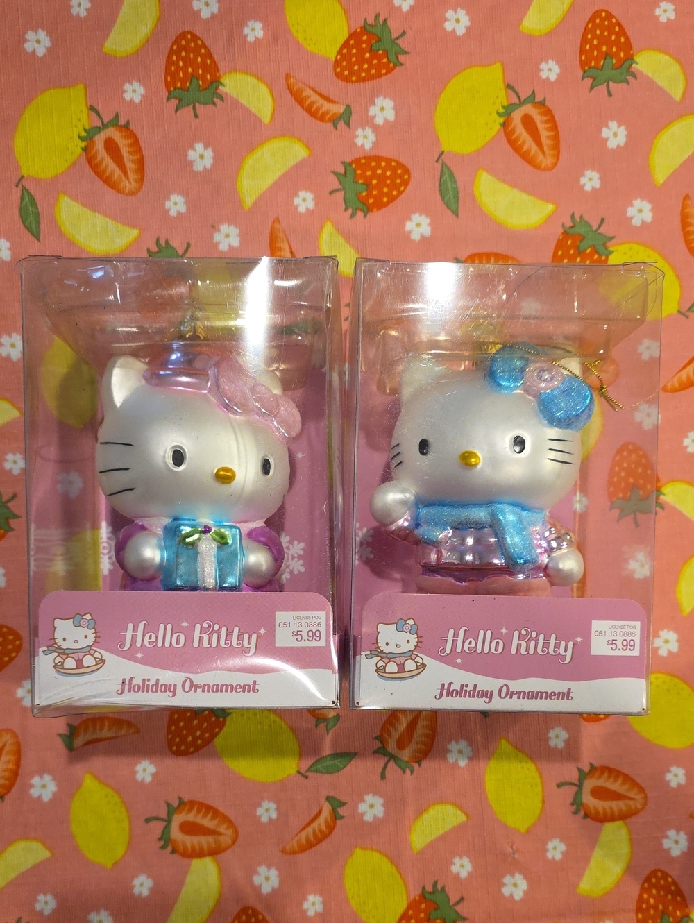 Hello Kitty Silver Ornaments with Pink and Blue Accents (Set of 2)